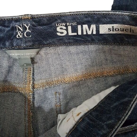 New York & Company Jeans Low Rise Slim Slouch Distressed Women's Size 6 Blue - Picture 4 of 7